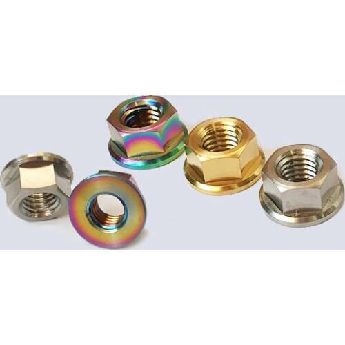 1pcs M12 M14 M16 Titanium alloy nuts sleeves Ti bicycles motorcycles locomotives flange nut sleeve 1.25mm 1.5mm pitch