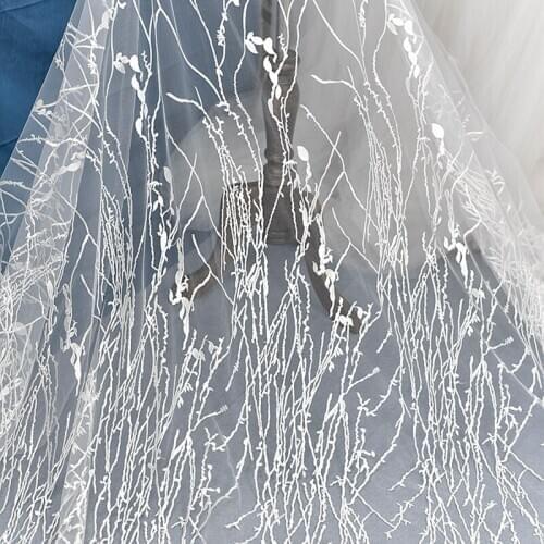 1Y/Lot Off White Soft Mesh Embroidery Lace Fabric Wedding Dress Decoration Material Handmade Diy Accessories