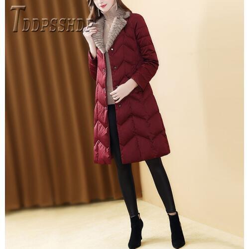 2019 Faux Mink Fur Fashion Long Style Women Parkas Lapel Black Warm Female Parka Coat