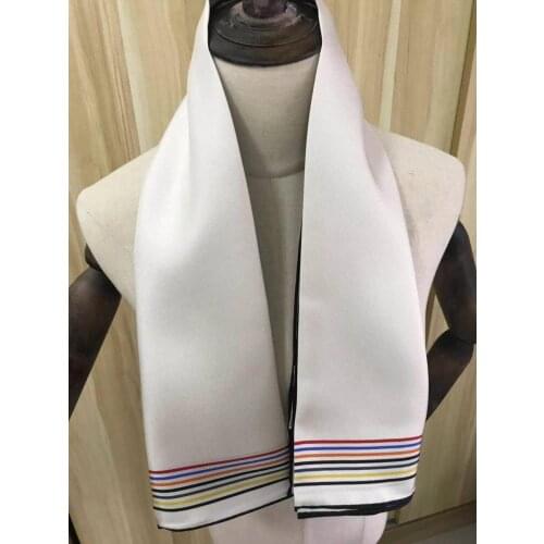 2020 new arrival fashion elegant white stripe 100% silk scarf 90*90 cm square shawl twill wrap for women free shipping
