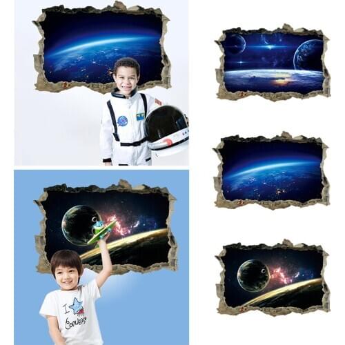 3D Star Universe series Broken Wall Stickers for Kids Rooms Living Room Bedroom Decor Space Galaxy Planets Wall Sticker