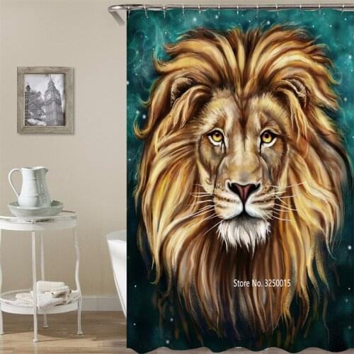 3D Wildlife Printing Tiger Lion Leopard Elephant Black Bear Wolf Dinosaur Shower Curtain Waterproof and Mildew Proof Belt Hook