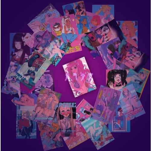 50Pcs Retro Japanese Girl Stickers Scrapbooking Decorative Sticker DIY Diary Album Guitar Refrigerator Computer Suitcase