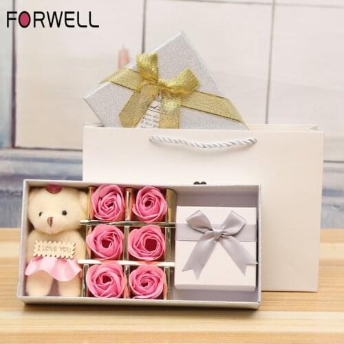 6PCS 5 Color DIY Wedding Bouquet Artificial Rose With Storage Box Silk Artificial Flower PE Foam Rose Jewelry Box Decoration