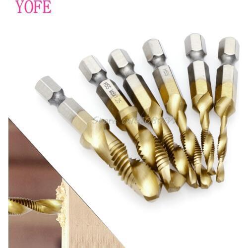 6Pcs M3-M10 Hex Shank Titanium Plated HSS Screw Thread Metric Tap Drill Bits S08 Wholesale&DropShip