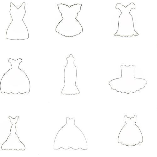 9Pcs/Set Evening Dress Fondant Cake Mold Cookie Cutter Biscuit Stamp Baking Decorating Tool Christmas Kitchen Cookie Molds