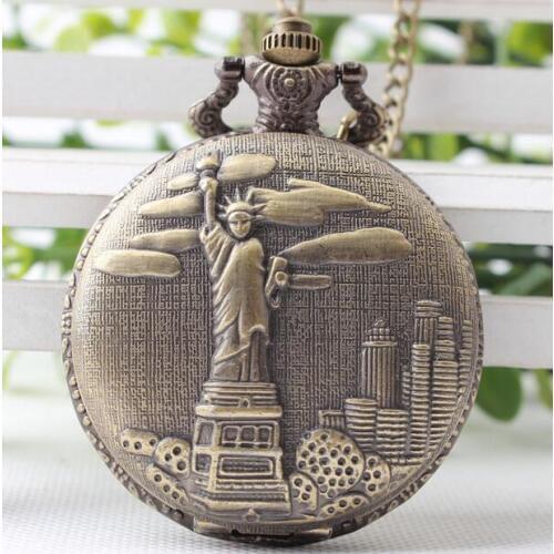 US statue of liberty Bronze antiques anaglyphs Modern clock woman and mens Necklace pocket watches gift