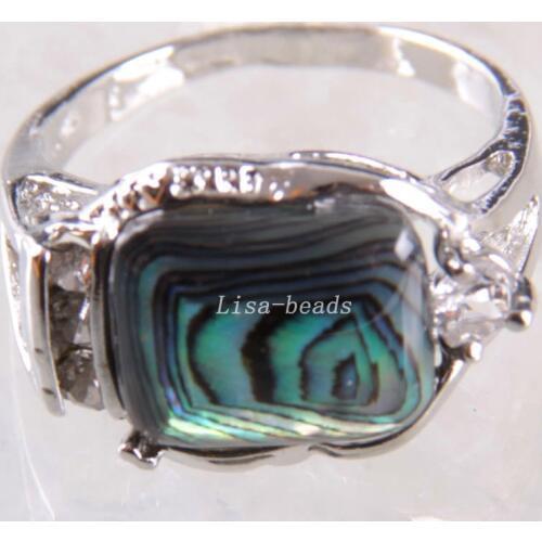 Free Shipping New without tags Fashion Jewelry Natural Blue New Zealand Abalone Shell Zinc Alloy Finger Ring SZ 7 RZ264