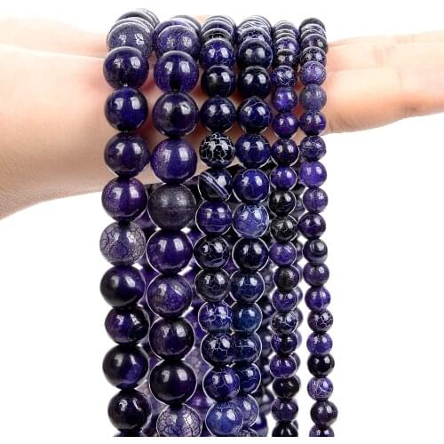 Natural Stone Beads Dark Purple Fire Dragon Veins Agate Round Loose Spacer Beads for Jewelry Making Needlework Bracelet 6/8/10MM