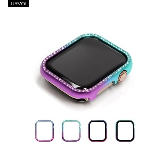 URVOI Full case for Apple Watch series 6 5 43 Metal bumper hard frame aluminium cover for iWatch Tempered glass screen protector