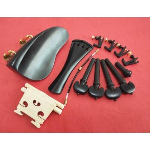 1set ebony wood 4/4 violin accessories bridge chinrest endpin tuners tail gut