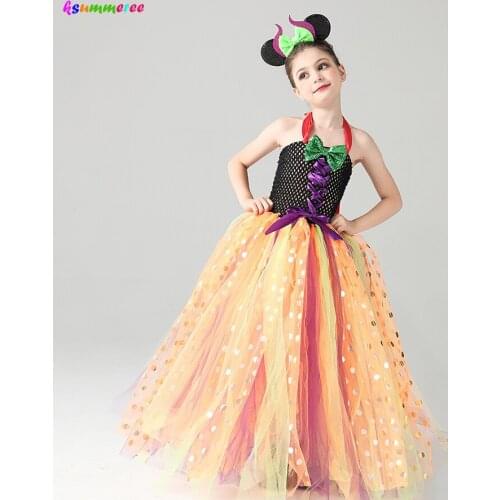 Girls Pumpkin Witch Halloween Costume Girls Toddlers Pumpkin Fairy Princess Fancy Tutu Dress with Headband Dress up Gown Dress