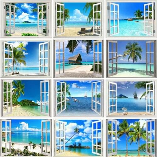 Evershine Full Square Diamond Painting Seaside Scenery Diamond Embroidery Window Cross Stitch Kit Mosaic Art Home Decoration