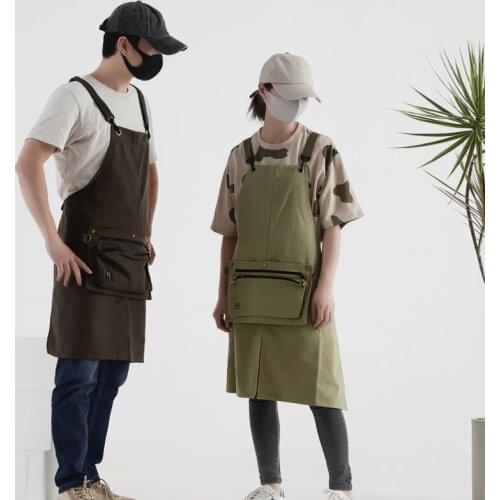Cotton canvas waterproof sleeveless apron kitchen Cooking overalls waist shoulder bag Cafe BBQ gardening anti-fouling apron