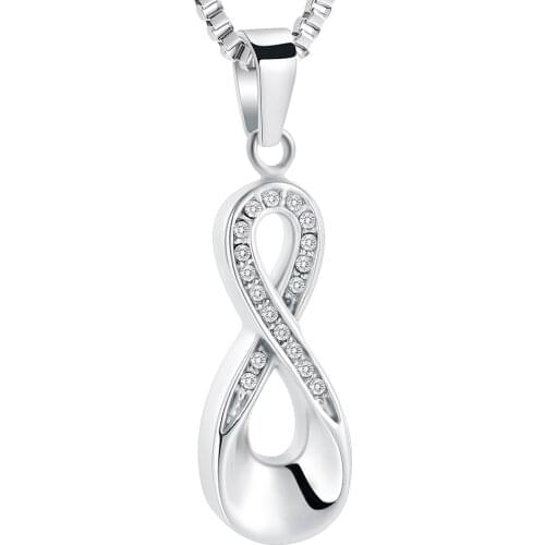 K9168 Infinity Cremation Jewelry for Ashes Crystal Pendant Locket Stainless Steel Keepsake Memorial Urn Necklaces for Ashes