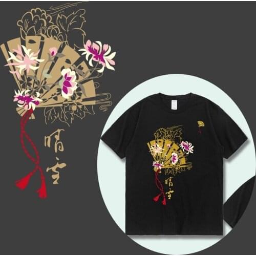 Chinese Fans Crane Patch T-shirt Dresses Sweater DIY Washable Appliques Heat Transfer Stickers For Clothing Fabric Baby Kids