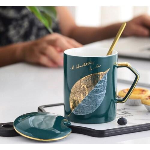 Mark cup with lid and spoon ins simple Nordic ceramic single gift cup HN56