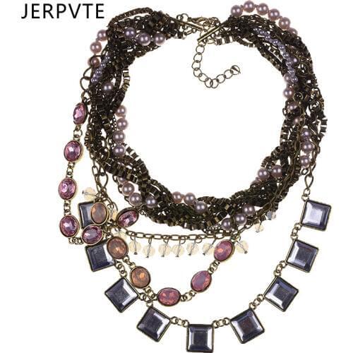 JERPVTE Za Band layered Simulated Pearl necklace bohemian vintage style statement necklaces & pendants retro copper collar