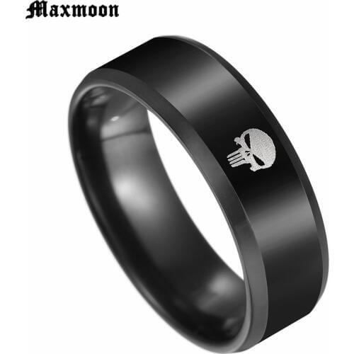 Maxmoon Comics Super Hero Skeleton Skull Punk Titanium Black Ring For Men Biker Retro Movie Fans Rings Jewelry