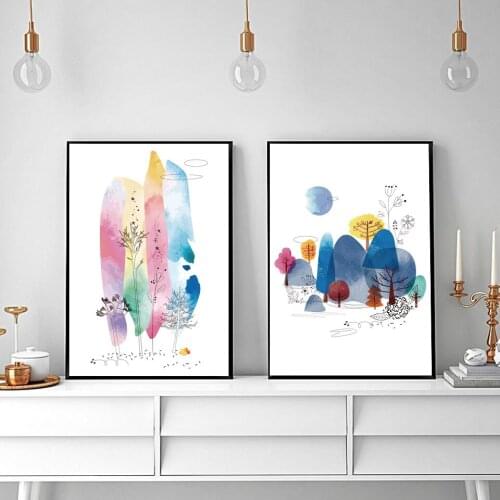 Customizable Abstract Tree Forest Living Room Wall Painting Watercolor Printing Anti-Fading Home Frameless Decoration Poster