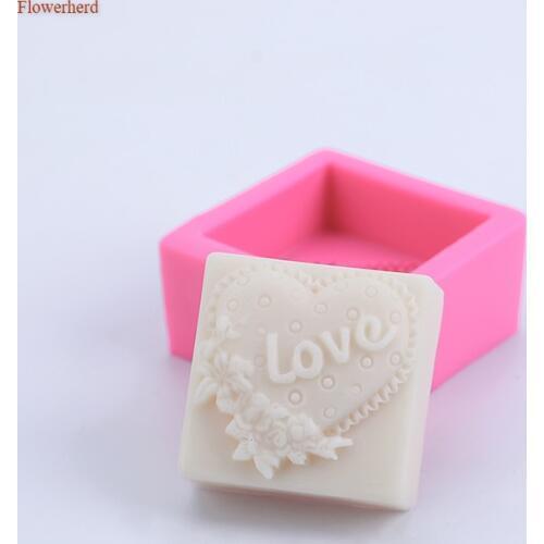 New Handmade Soap Silicone Mold Square LOVE Flower Mold Easy Release 3d Silicone Mold Soap Making Supplies Love Soap Molds
