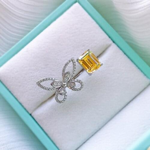 New style 100% 925 Silver Topaz 10*10MM Square Cut Butterfly Series Full Of Diamonds Simple Free Adjustable Opening Ring