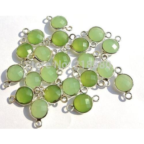 H-BP05 Faceted Apple Green Crystal Bezel Connector Pendant Silver Bezel Charm Round Bezel Connector 6mm 8mm 10mm 12mm 14mm 16mm