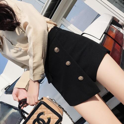 2019 Autumn New Women Slim Pantskirt Woolen Shorts Skirts High Waisted Buttons Irregular Winter Shorts Plus Size Jupe Faldas