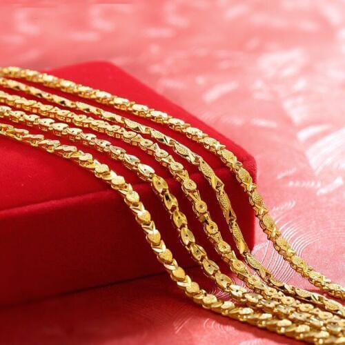 MxGxFam ( 45 cm x 3.5 mm ) Classical Embroidery Flowers Necklaces For Women 24 k Pure Gold Color Wedding Jewelry
