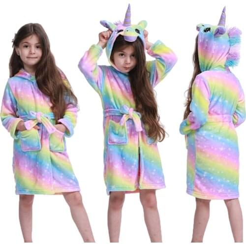 Baby Girl Unicorn Kigurumi Pajamas Fashion Girl Unicorn Bathrobes Boys Clothes Children Onesies Robes Beach Towels