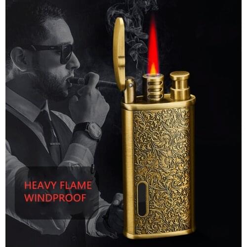 Retro Pattern Red Flame Turbine Lighter Torch Butane Metal Windproof Lighter Jet Tobacco Accessories Gift Mens Collection