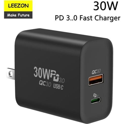30W PD Fast Charger USB Type C Wall Charging Adapter QC 3.0 Black For Iphone 12 11 XS Max Pro XR SE Ipad