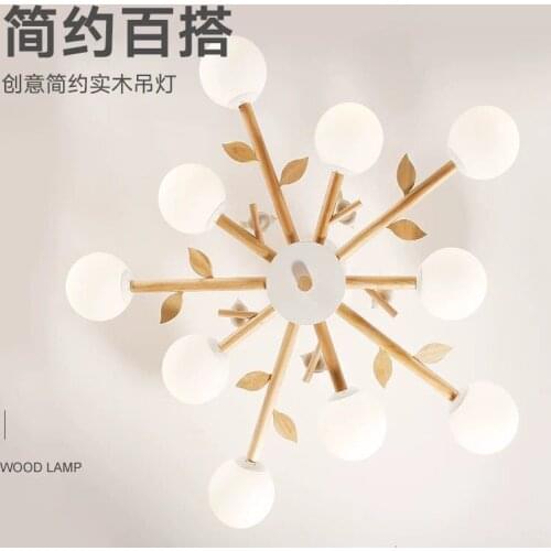 Modern Concise Originality Personality Bedroom Lamp Restaurant A Living Room Glass Sphere Raw Wood Birdie Leaf pendant light