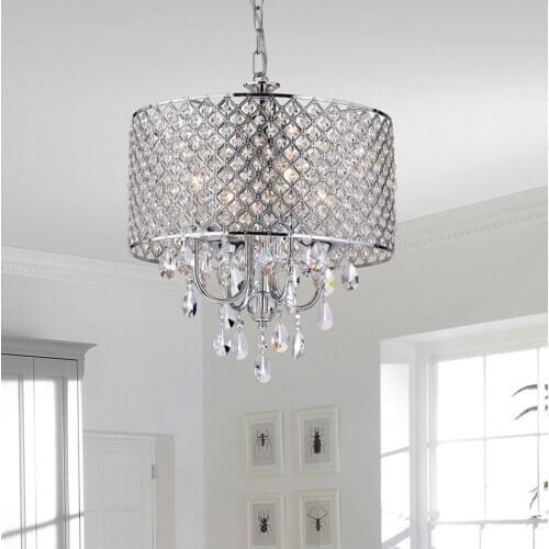 Modern 40cm round dome crystal beaded decor chrome finish metal pendant lights E14 bulb foyer living room hanging lamps
