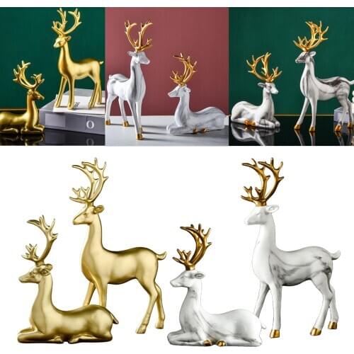2pcs Resin Statue Elk Deer Ornament Figurines Tabletop Ornament Statue Figurine Retro Statue Ornament Sculpture Wedding Gifts
