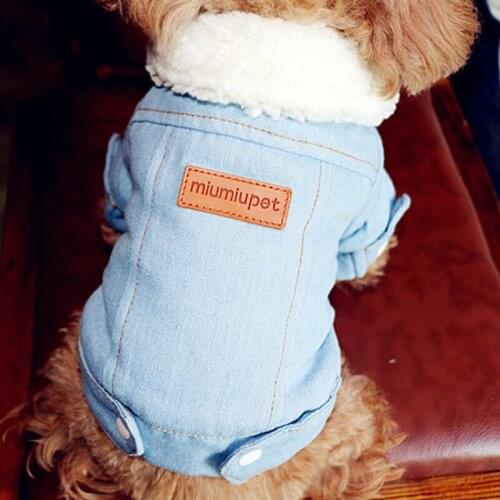 Warm Dog Coat Jacket Winter Dog Clothes Pet Clothing Denim Jeans Outfit Yorkshire Pomeranian Schnauzer Puppy Costume Garment