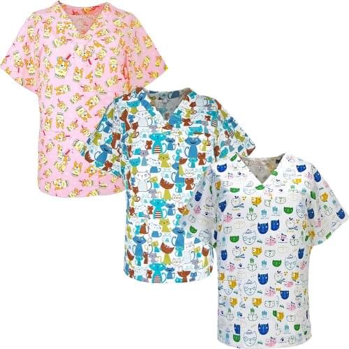 Unisex Scrubs tops with Short Sleeves Cotton Nurse Uniform Clothing Women Men Scrub Suit Hospital Clinic Medical Uniforms