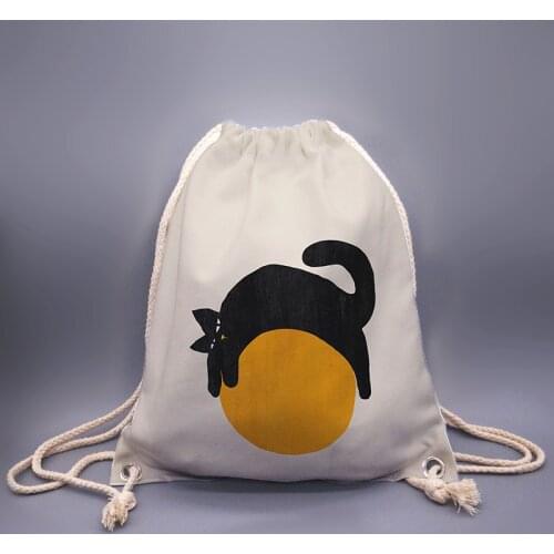 3D printing Animal print rope bag for men and women, cat cartoon print canvas soft shoulder bag, for outdoor