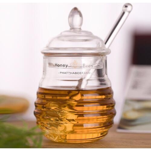 High-grade honey jar crystal glass seasoning bottle glass stirring admission Jam jar 290ML