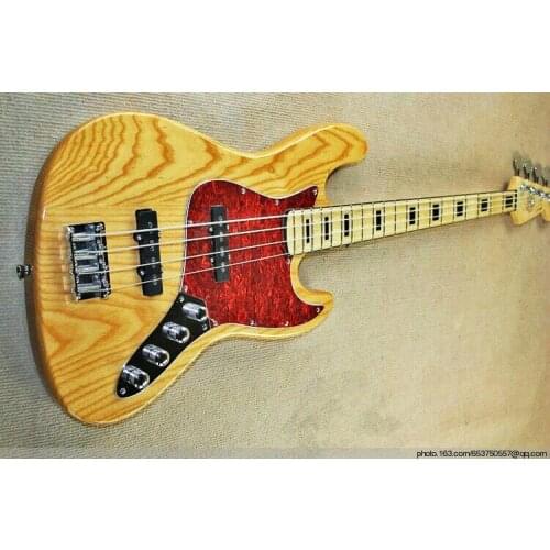 Top quality FDJB-5015 original wood color solid Ash body red plate active pickup 4 strings electric Jazz Bass , Free shipping