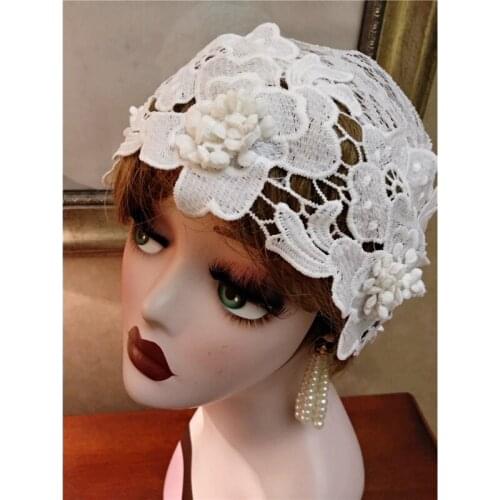 Floral White Lace Lolita Hat Medieval Vintage Maid Bonnet Cosplay Women Girls Sweet Nightcap