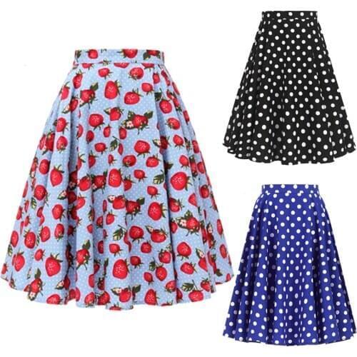 2021 Summer fruit blue Strawberry print skirt sp0677 high waist vintage swing women skirt plus size