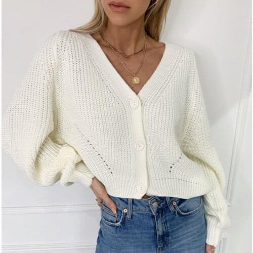 Autumn Winter Women Cardigan Long Sleeve V-neck Casual Solid Warm Knitted Sweater Short Knitwear Coat Pull Femme Jumper