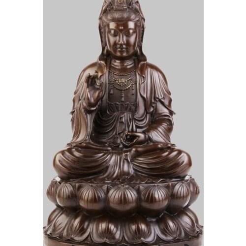 12" China Tibet Bronze Sit Lotus Guanyin Kwan-yin Bodhisattva Brass Statue #3