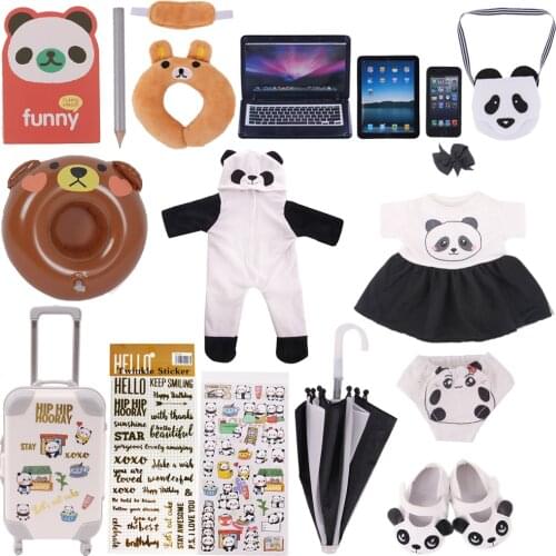 14 Pcs Doll Clothes Panda Series Accessories Fit 18 Inch American of Girl`s&43 Cm Baby New Born Reborn Doll Our Generation Toy