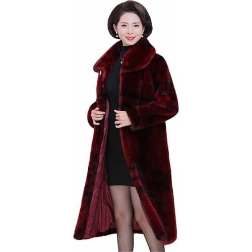 2020 New High Quality Mink Fur Coat Middle-aged Women Winter Faux Fur X-Long Jacket Plus Size Thicken Loose Casual Outwear KW430