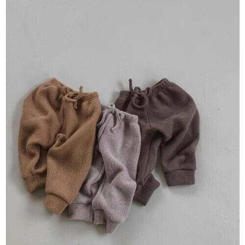 2021 Baby Trousers Warm Boys Pants Full Length Girls Knit Clothes Casual Toddler Clothing