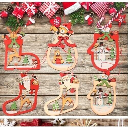2020 3D Christmas Ornament Wooden Hanging Pendants Star Xmas Tree Bell Christmas Decorations For Home Party New Year Navidad