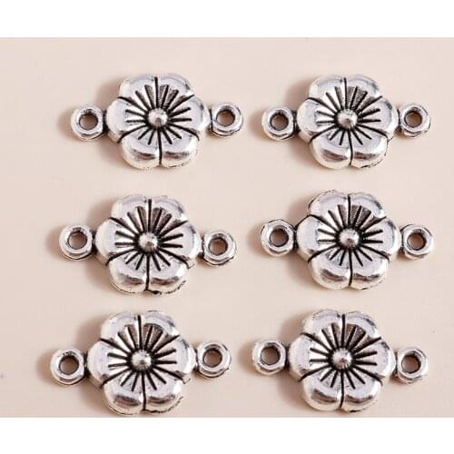 30pcs 18*10mm Antique Silver Color Flower Connectors Charms for Jewelry Making Accessories Diy Plant Necklaces Earrings Pendants