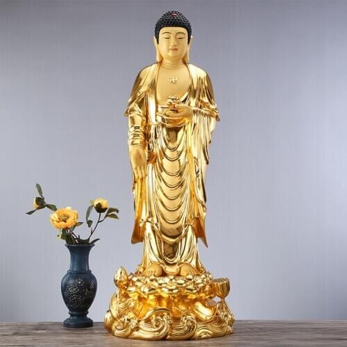 48CM Large 2021 Buddhism Asia high grade gold gilding copper Standing Buddha statue HOME shrine Efficacious protection FENG SHUI